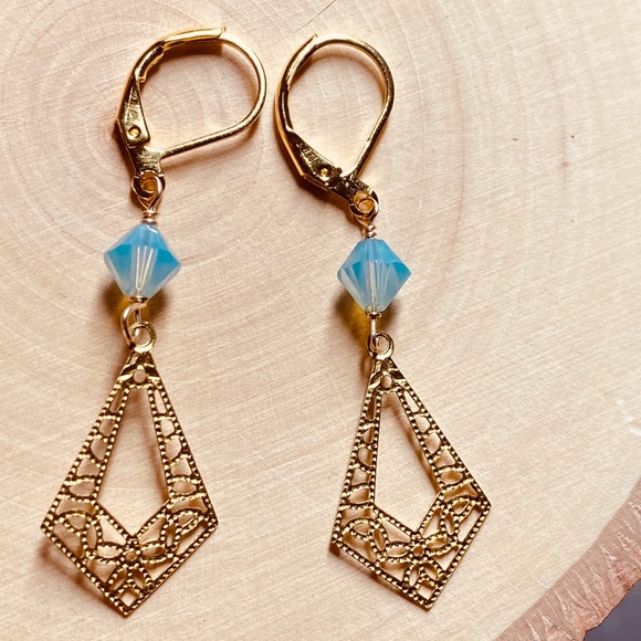 Jewelry - Gold filigree drop earrings Swarovski